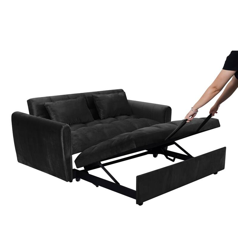 64.9" 3-in-1 Convertible Velvet Double Futon Sofa Bed with 2 Pillows