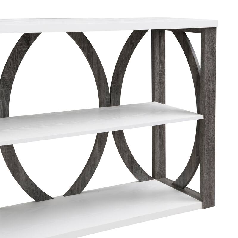 console table with open storage shelf