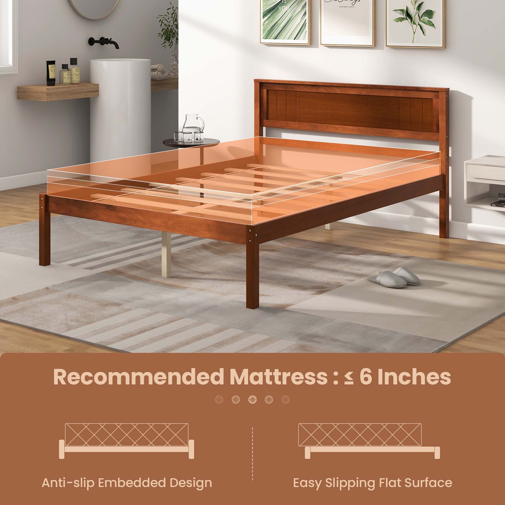 Costway Full Queen Twin Size Wooden Platform Bed Frame with Headboard