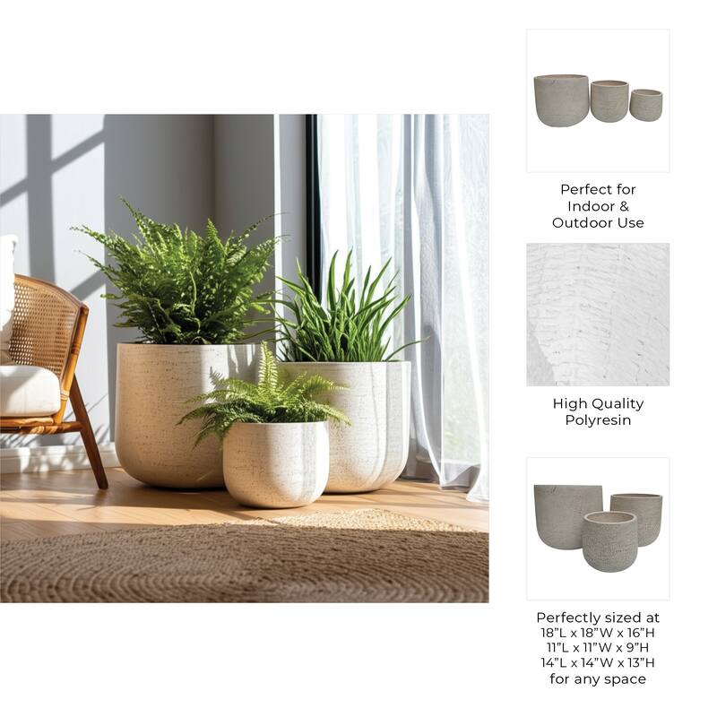 Polyresin Carved Planters Set of 3 - 11" - 14"