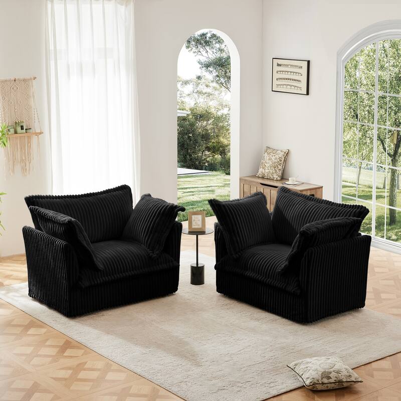 Living Room Chairs Set of 2, Oversized Reading Chair, Corduroy Upholstered Armchair with Deep Seat for Bedroom Reading Spaces