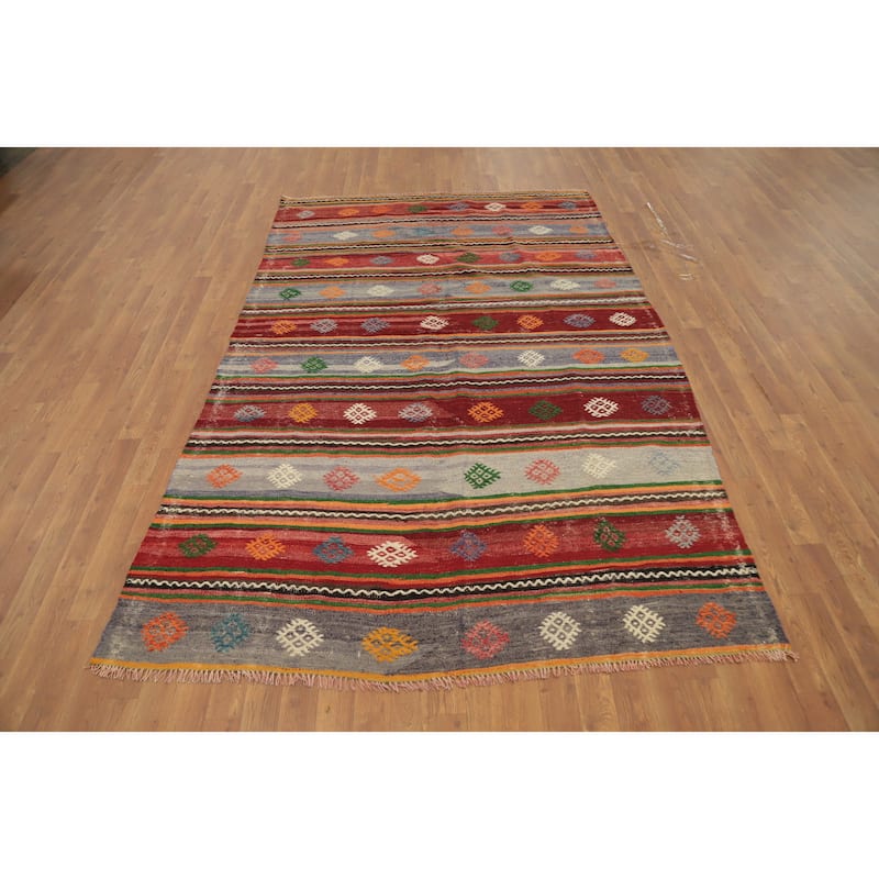 Hand Woven Oriental 100% Wool Carpet Southwestern Tribal Multi-Colored Kilim Area Rug - 8' 4'' X 5' 4''