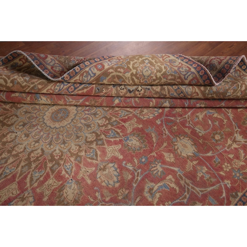 Mashad Persian Vintage Area Rug Handmade Floral Pink Wool Carpet - 9'2"x 13'5"