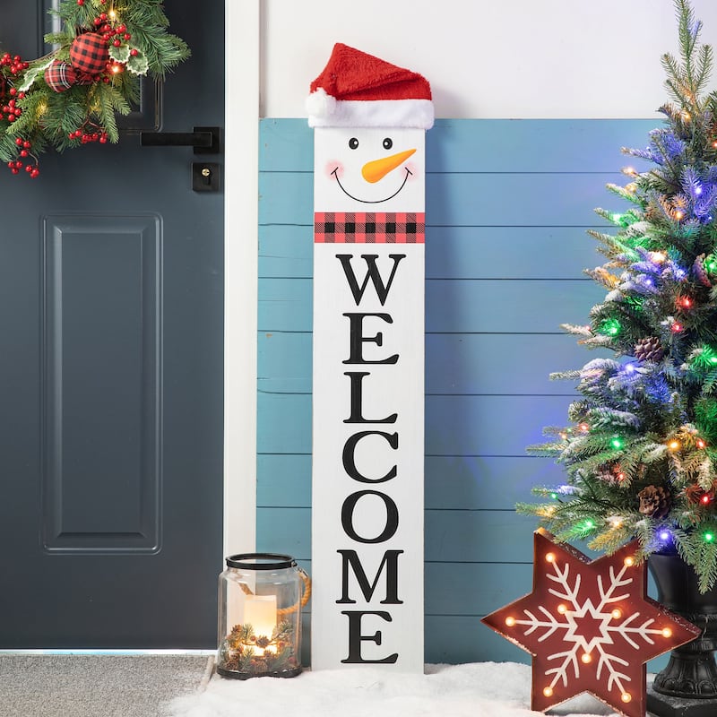 Glitzhome 42.25"H Reversible Wooden HOHOHO/WELCOME Porch Sign Decor