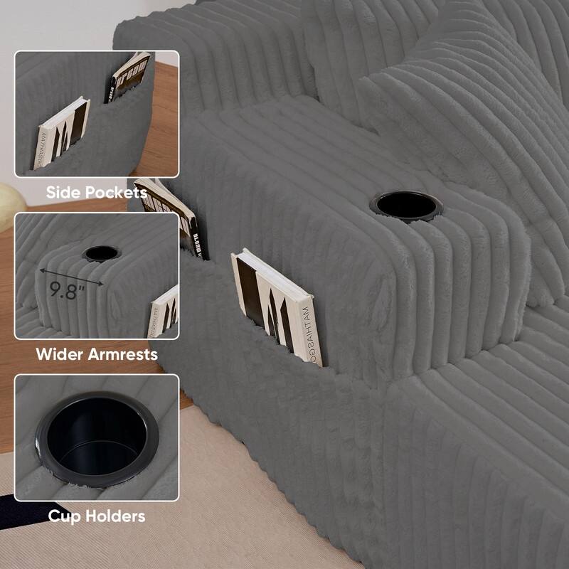 Mixoy 85"Movable Double Chaise Lounge Sofas,Loveseat with Cup Holder,Side Pockets,2 Pcs Oversized Single Sleeper Sofa Chair