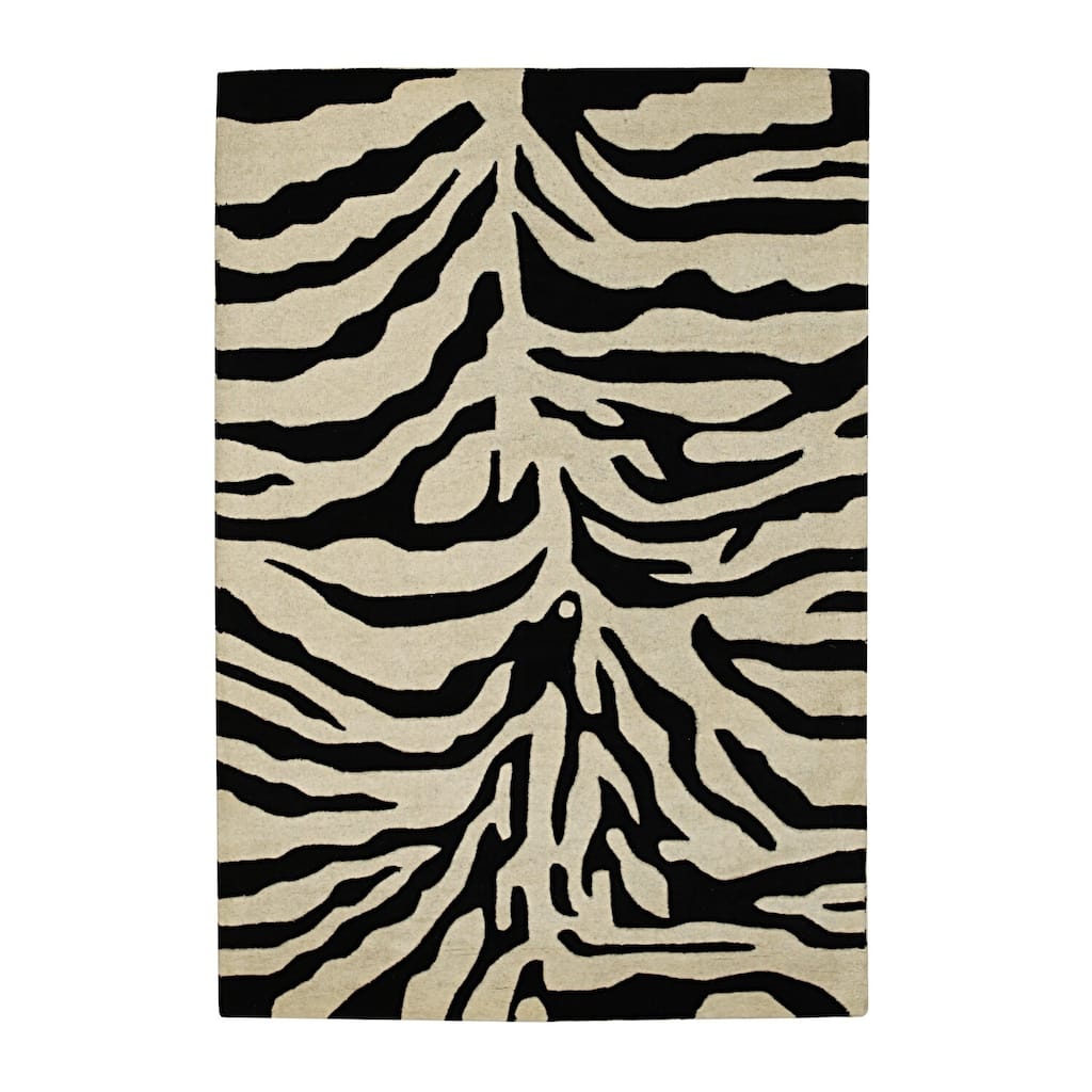 Black Hand-Tufted Wool Rug, 4' x 6', Soft Cozy Accent Rug - L