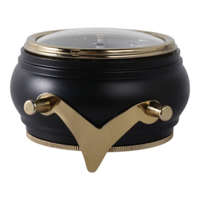 Metal Glass Desk Clock Roman Numeral Trumpet Top Round Body - 6" Ivory - 4" x 3" x 6"