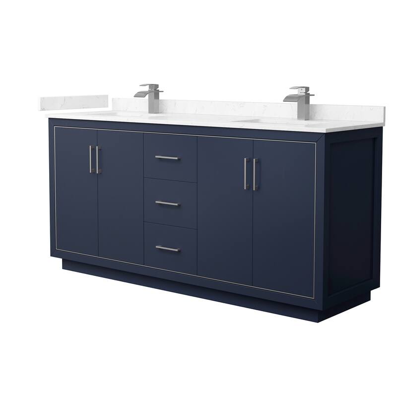 Wyndham Collection WCF1111-72D-VCA-MXX Icon 72" Free Standing Double - Dark Blue / Carrara Cultured Marble Top / Brushed - Painted