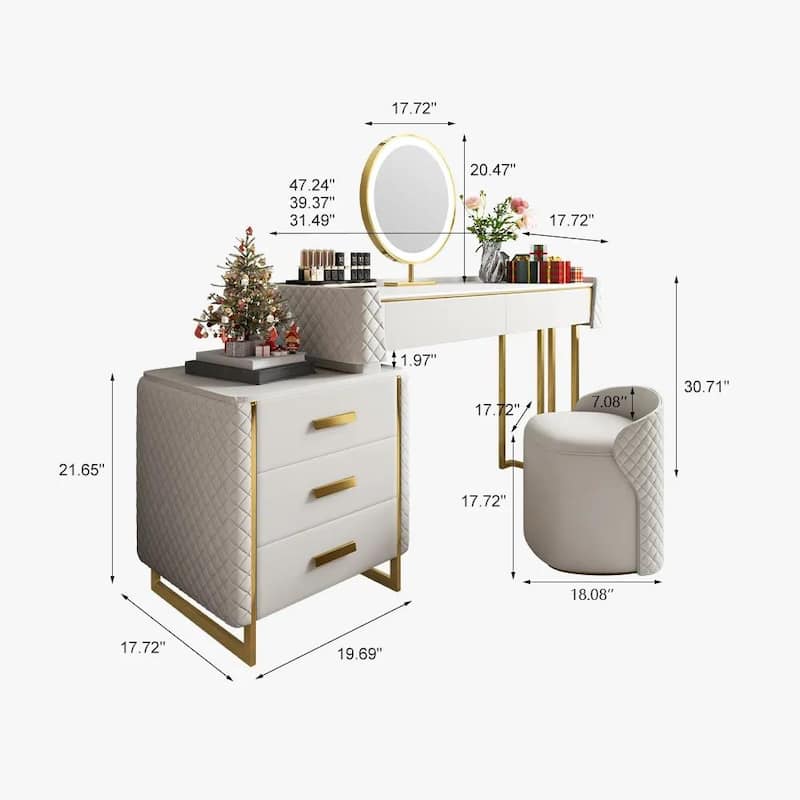 Luxury Makeup Vanity Set with LED Lighted Mirror, Side Cabinet with ...