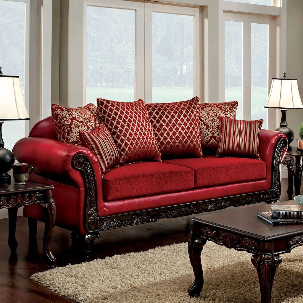 Furniture of America Britz Traditional Red Rolled-arm Sofa