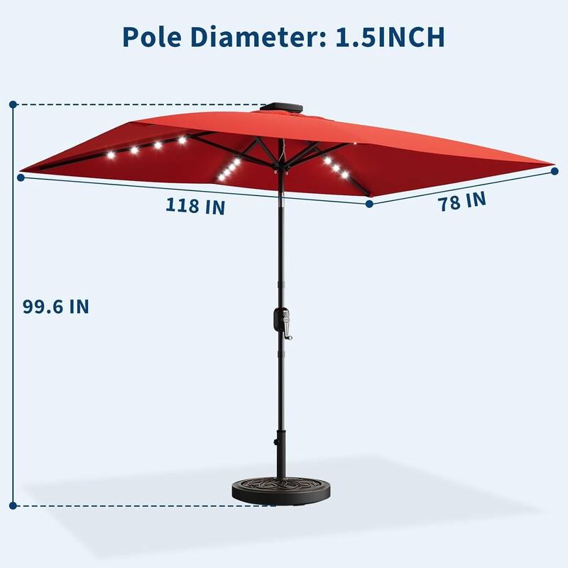 10' x 6.5' Solar Patio Umbrella with Crank and Push Button Tilt for Garden, Deck, Lawn, Pool with Lights (No Base)