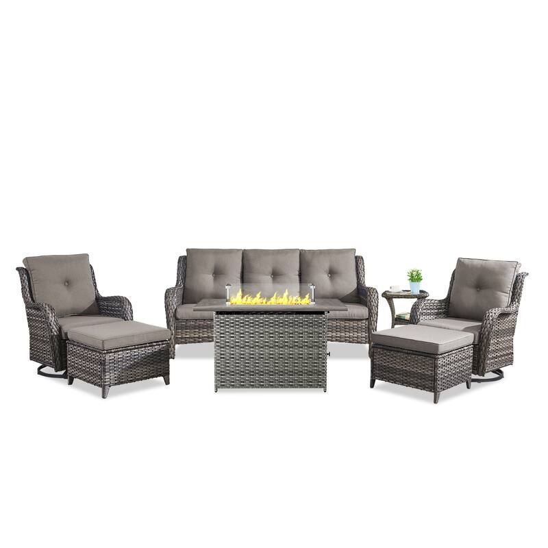 Fire Pit Table with Patio Glider Chairs Sofa Chairs Table