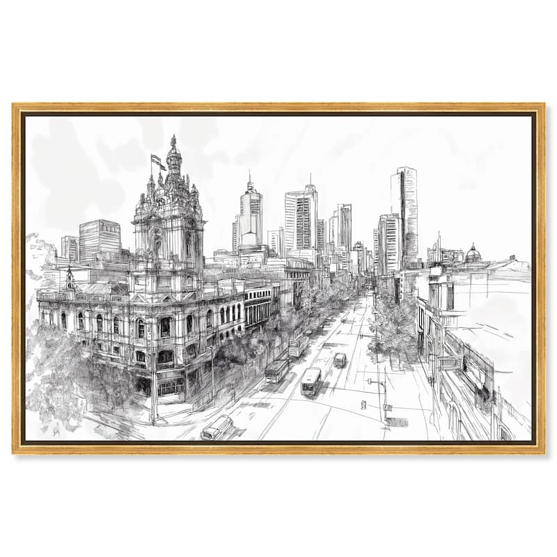 Collins Street Sketch Canvas by Art Remedy - 36" x 24" - Gold