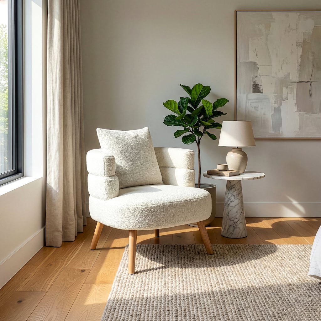 Azana White Boucle Accent Chair with Wood Legs