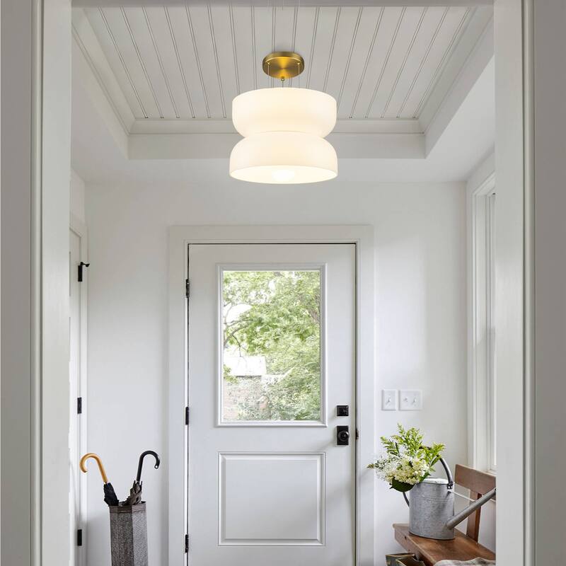 Milky Glass LED Pendant Light with Up & Down Lighting, Dimmable - Dia.12.8-in