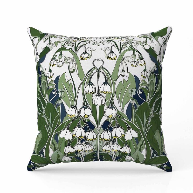 Lily of the Valley Indoor/Outdoor Reversible Throw Pillow White and Green
