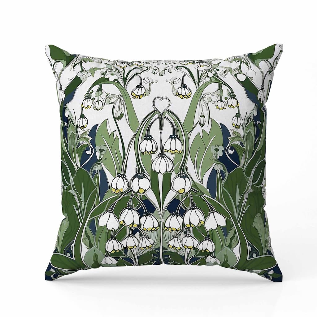 Lily of the Valley Indoor/Outdoor Reversible Throw Pillow White and Green