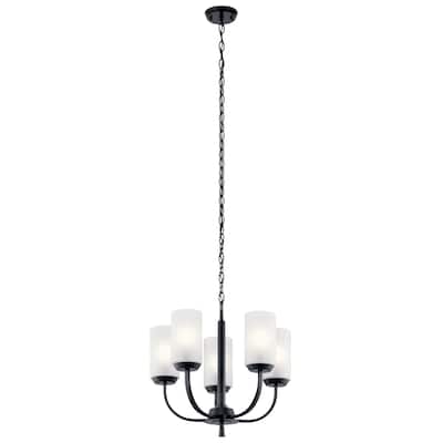 Kichler Lighting Kennewick 5-Light Chandelier Black with Satin Etched Glass Shades