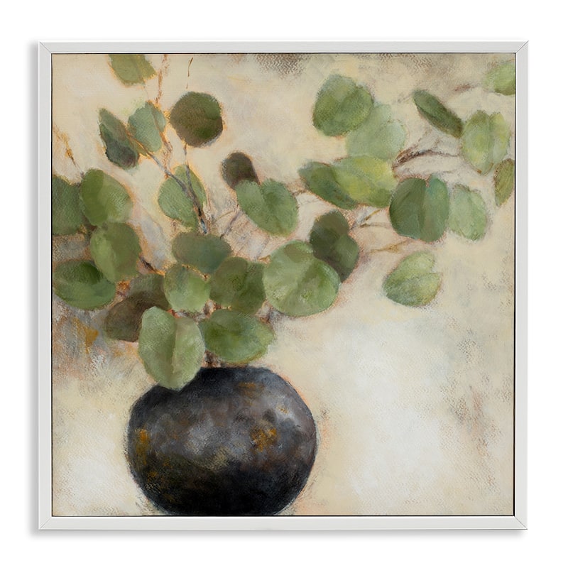 Stupell Green Eucalyptus Leaves Potted Plant Artistic Brushstrokes Framed Wall Art, Design by Lanie Loreth - 24 x 24 - White