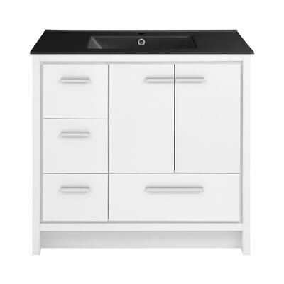 Virage 36 In. White Bathroom Vanity With Black Ceramic Sink Top