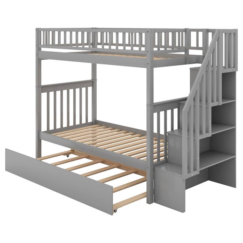 Twin over Twin Bunk Bed with Trundle and Storage Convertible, Split