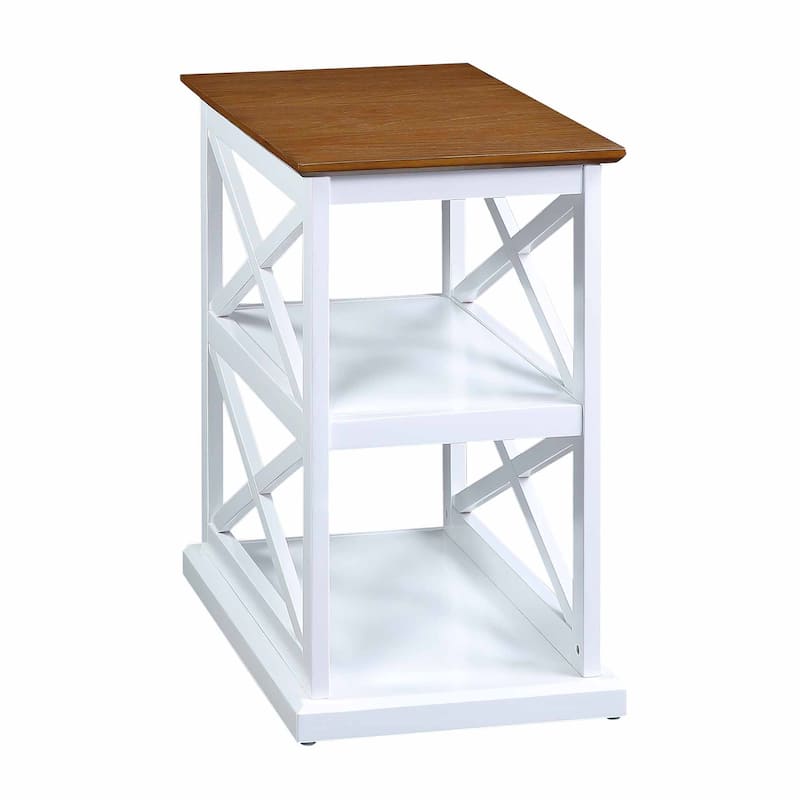 Chairside End Table with Shelves Double X Side Design Three-Tier Display Solid Wood Accent Furniture for Living Room - 14