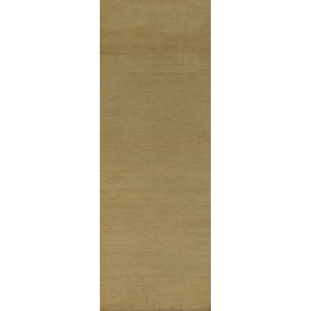 Gold Gabbeh Modern Runner Rug Handmade Wool Carpet - 2'9"x 10'0"