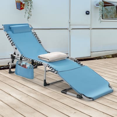 Outdoor Adjustable Lounge Chair Folding Tanning Chair with Pillow