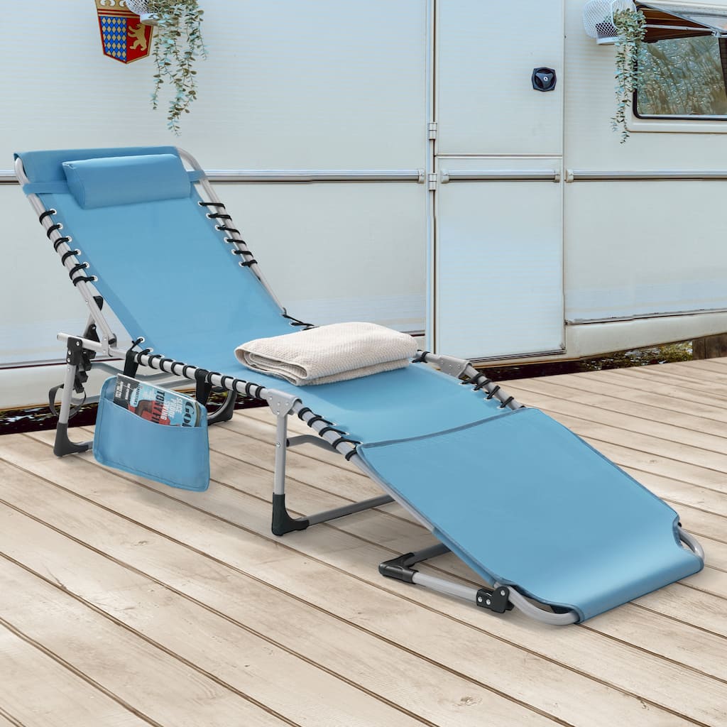 Outdoor Adjustable Oxford Lounge Chair Folding Tanning Chair with Pillow