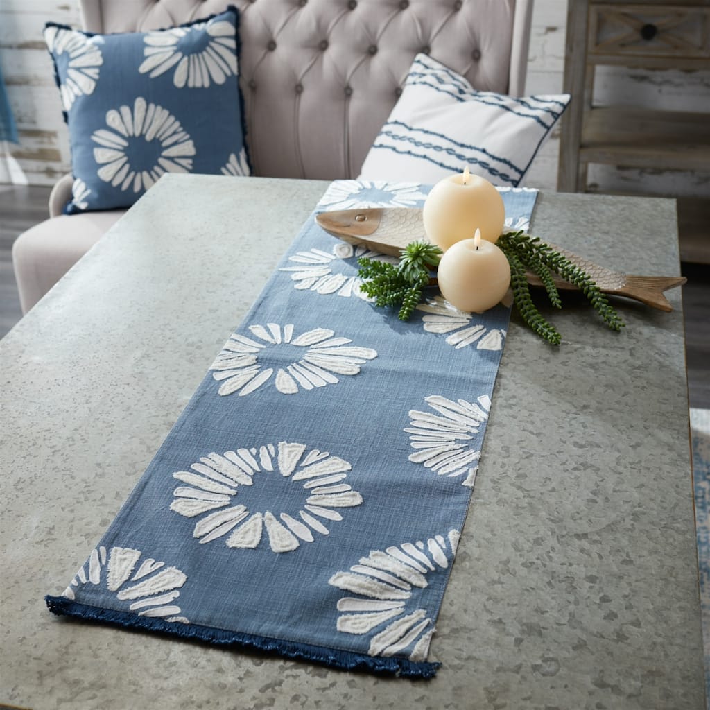 Floral Table Runner - 72" - Blue and White