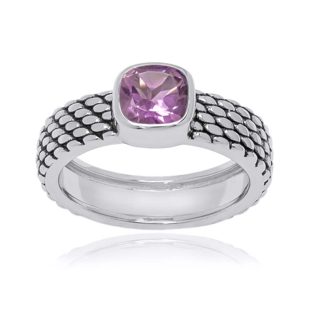Victoria Townsend .925 Sterling Silver Mesh Ring w/Bezel Set Cushion Cut Amethyst Stone