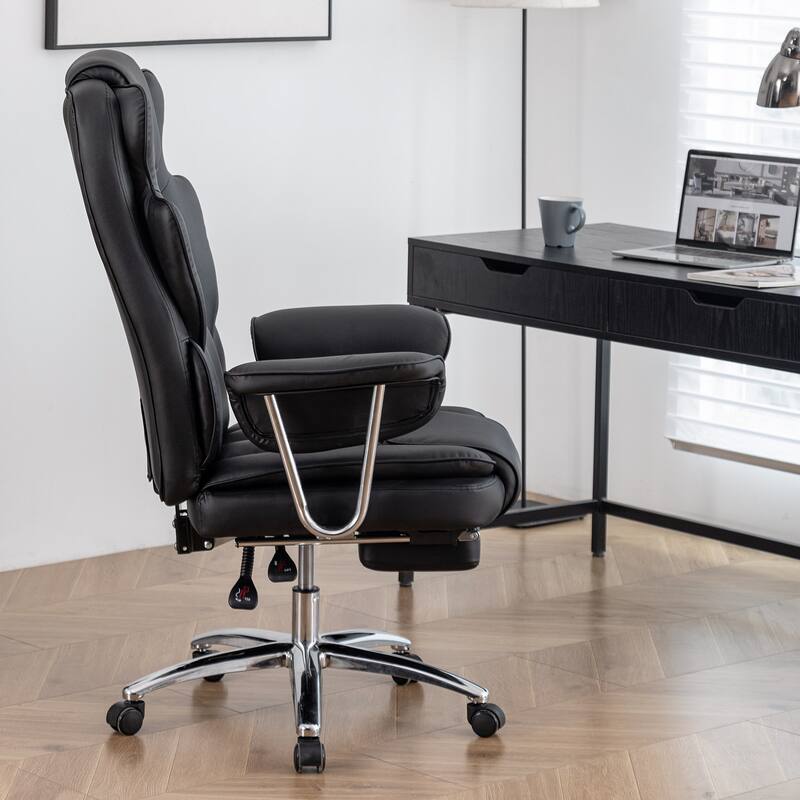 Ergonomic Big and Tall Office Chair with Footrest, Bonded PU Leather, 360° Swivel, High Back, for Home or Office