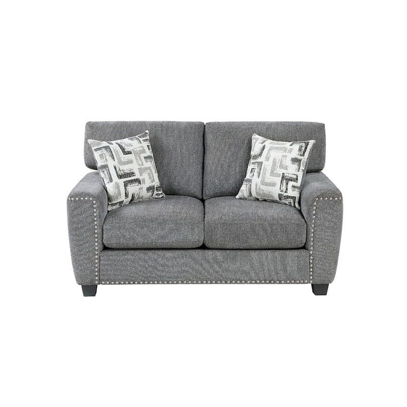 Koi Loveseat with 2 Pillows, Reversible Cushions, Gray Chenille, 65 Inch