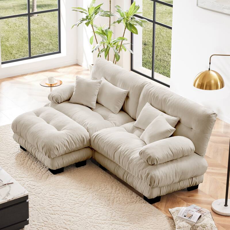 Rossetta Exquisite Stylish Design Chenille Cloud Look Couch Sectional Wide Arm Sofa with Convertible Ottoman and Pillows