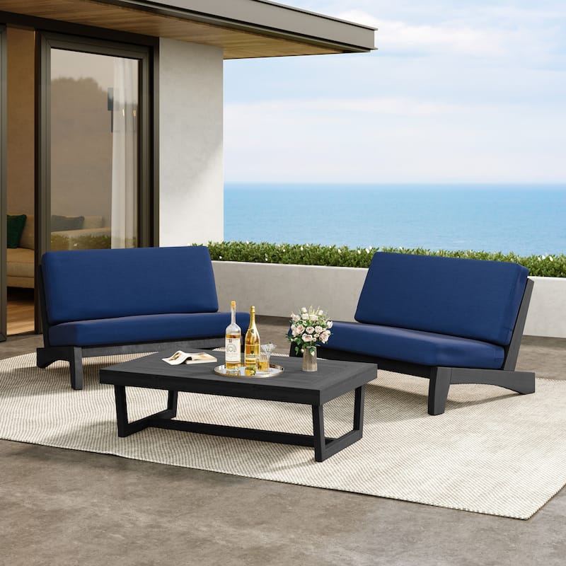 Outdoor 3-Piece Armless Lovesaet Sofa Conversation Set with Table