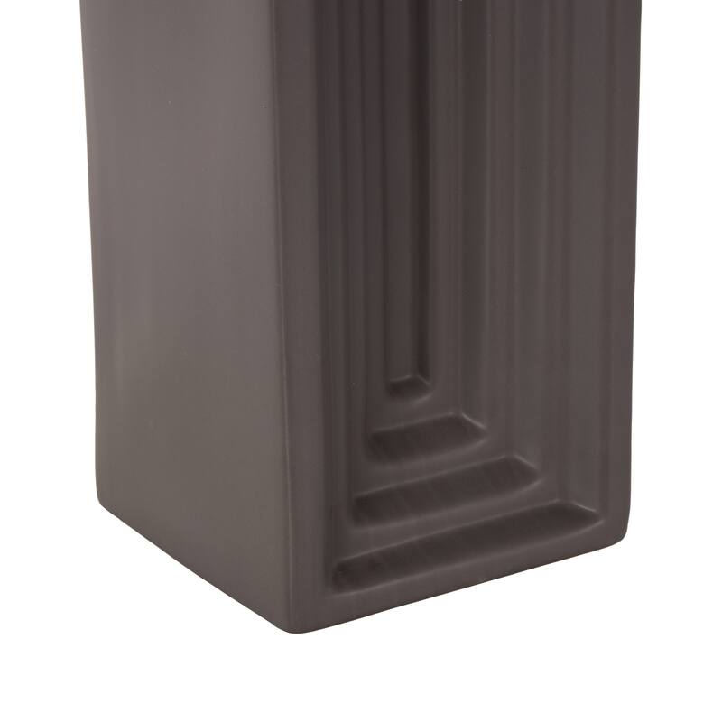Ceramic Geometric Concaved Rectangular Vase - Black - Roche River Decor
