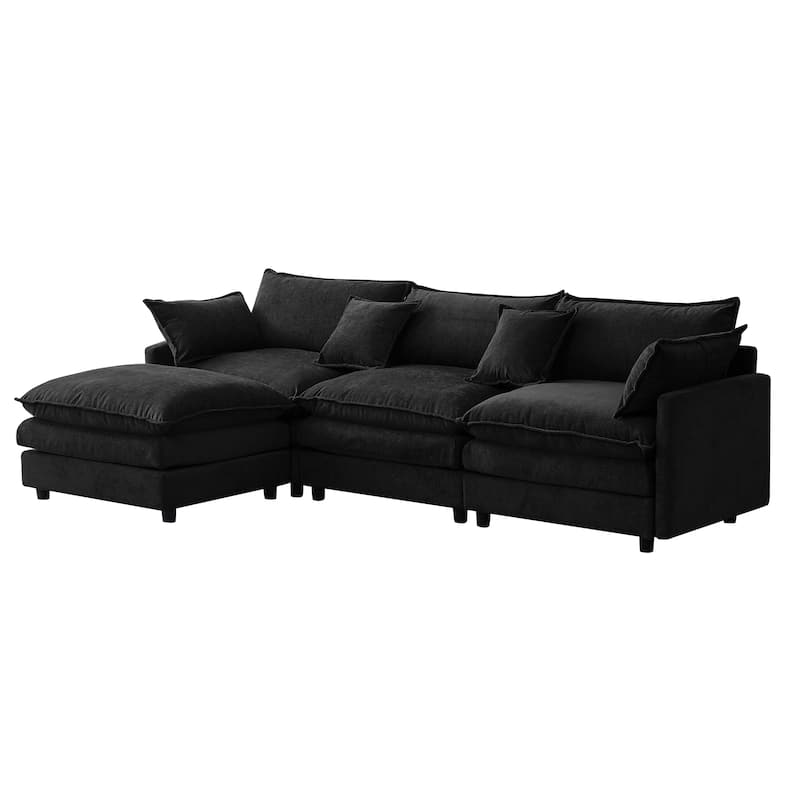 L Shaped Modular Sectional Sofa, Comfy Chenille Deep Seat Cloud Sofa, Upholstered 3 Seat Sofa with Removable Ottoman