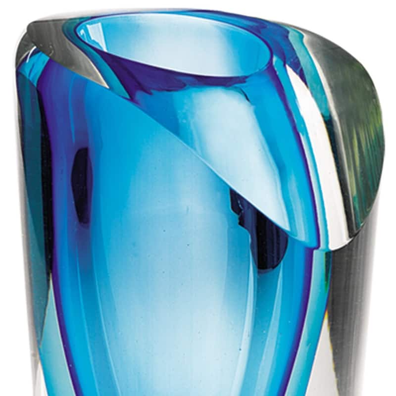 HomeRoots 8" Clear and Blue Crystal Table Vase - 4" x 4" x 7.5"