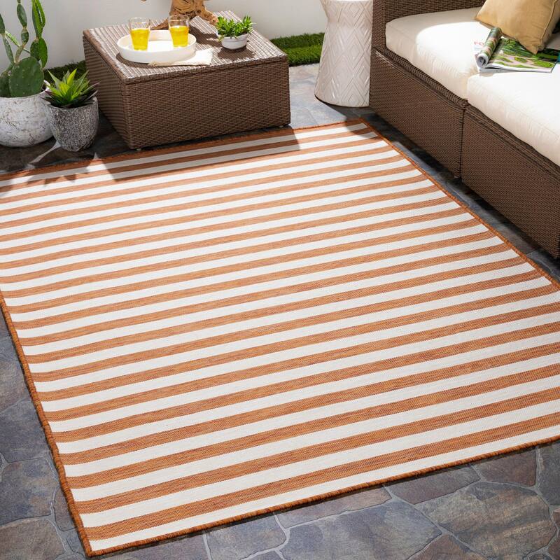 Kermie Country Stripe Indoor / OutdoorArea Rug - 2'6" x 4'11" - Burnt Orange