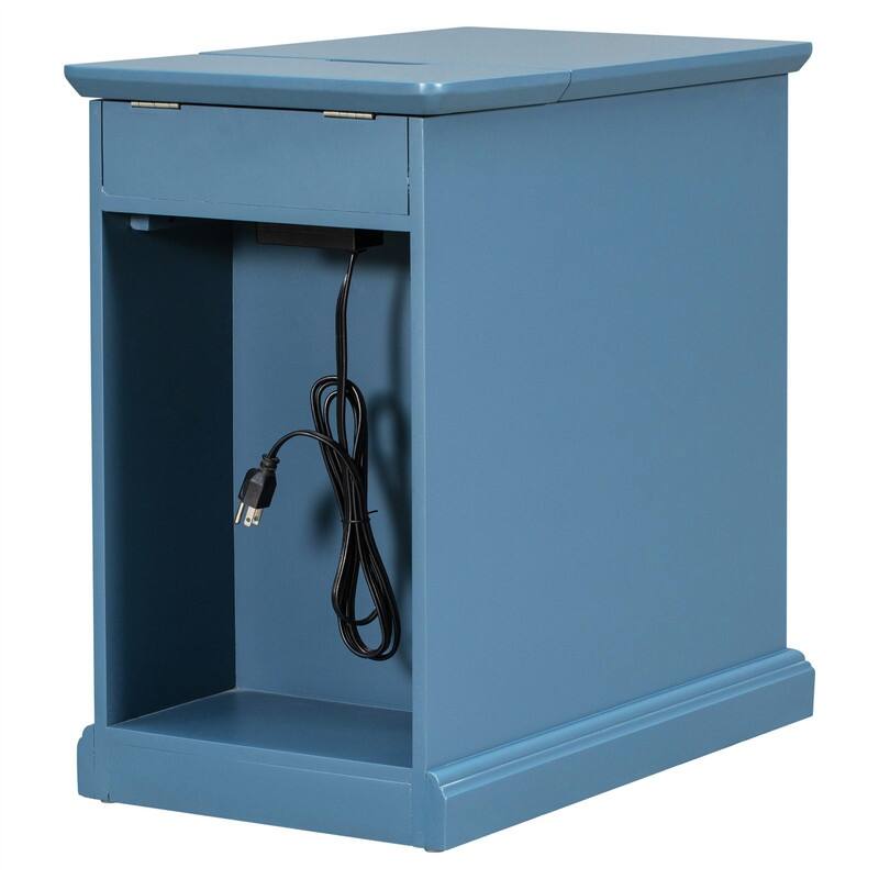 Multifunctional End Table with USB Ports and 1 Drawer with Cup Holders, Vintage Sofa Side Table Bedside Nightstand Narrow Table