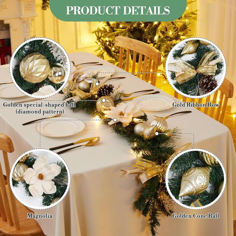 6Ft Christmas Garland with Lights for Indooor Mantle Fireplace Stair Railing Decorations - N/A