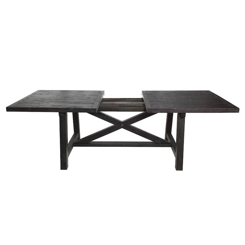 Wooden Rectangular Table with Crossed Planked Bulky Legs and Exposed Bolts , Brown