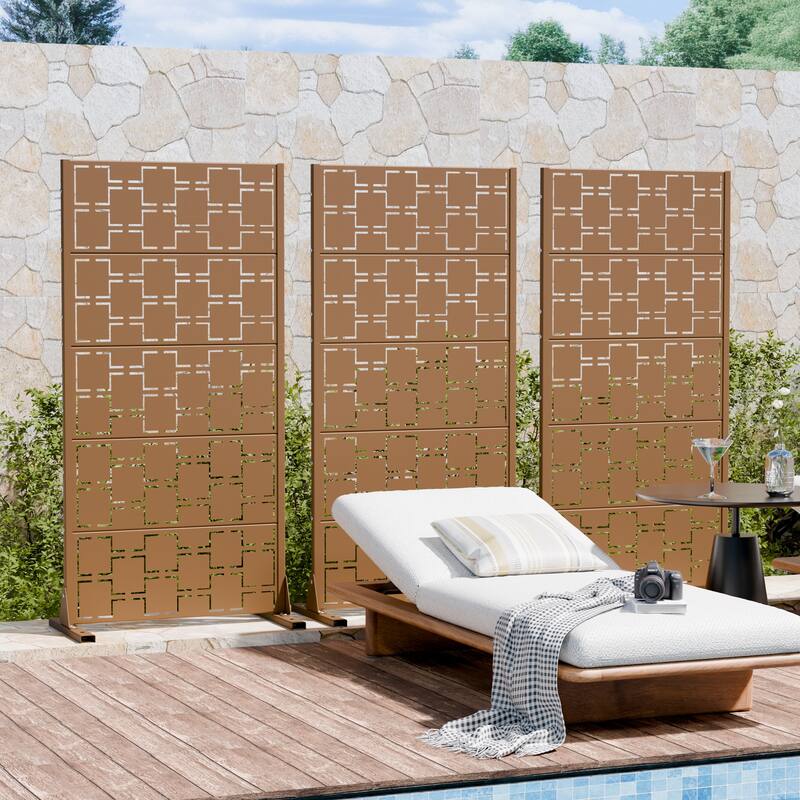 Outdoor Freestanding Metal Privacy Screen Decorative Garden Fence Set of 2