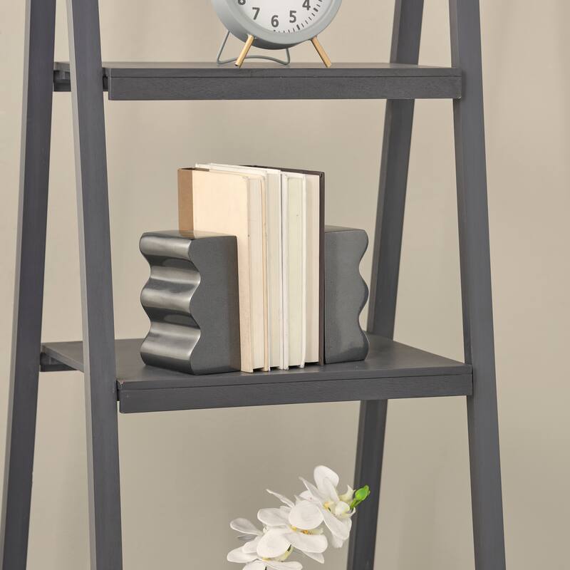 Dark Gray Aluminum Metal Wave Inspired Decorative Bookends (Set of 2)