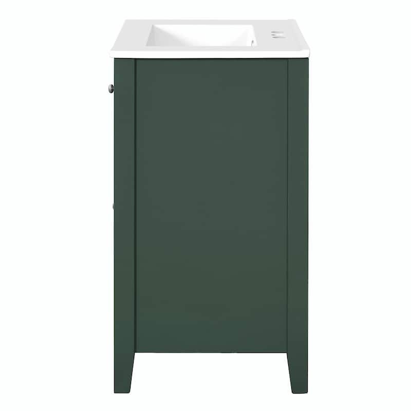 24" Modern Bathroom Vanity with Ceramic Basin - Restroom Sink Cabinet with 2 Drawers