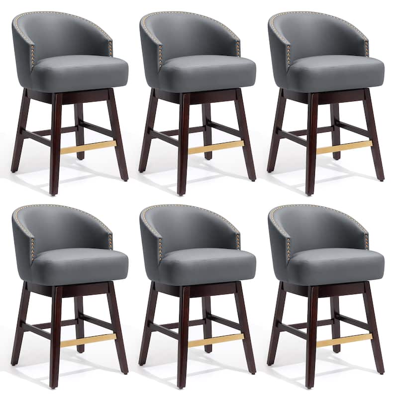 Bar Stools PU Leather / Linen Fabric Upholstered Solid Wood Swivel Barstool Set of 2/4 - Set of 6 - Navy Blue - 26.4 inches seat height - Counter Height