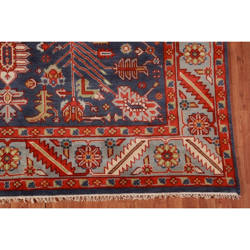 Hand Knotted Oriental 100% Wool Carpet Transitional All-Over Navy Blue & Blues Oushak Area Rug - 9' 11'' X 7' 9''