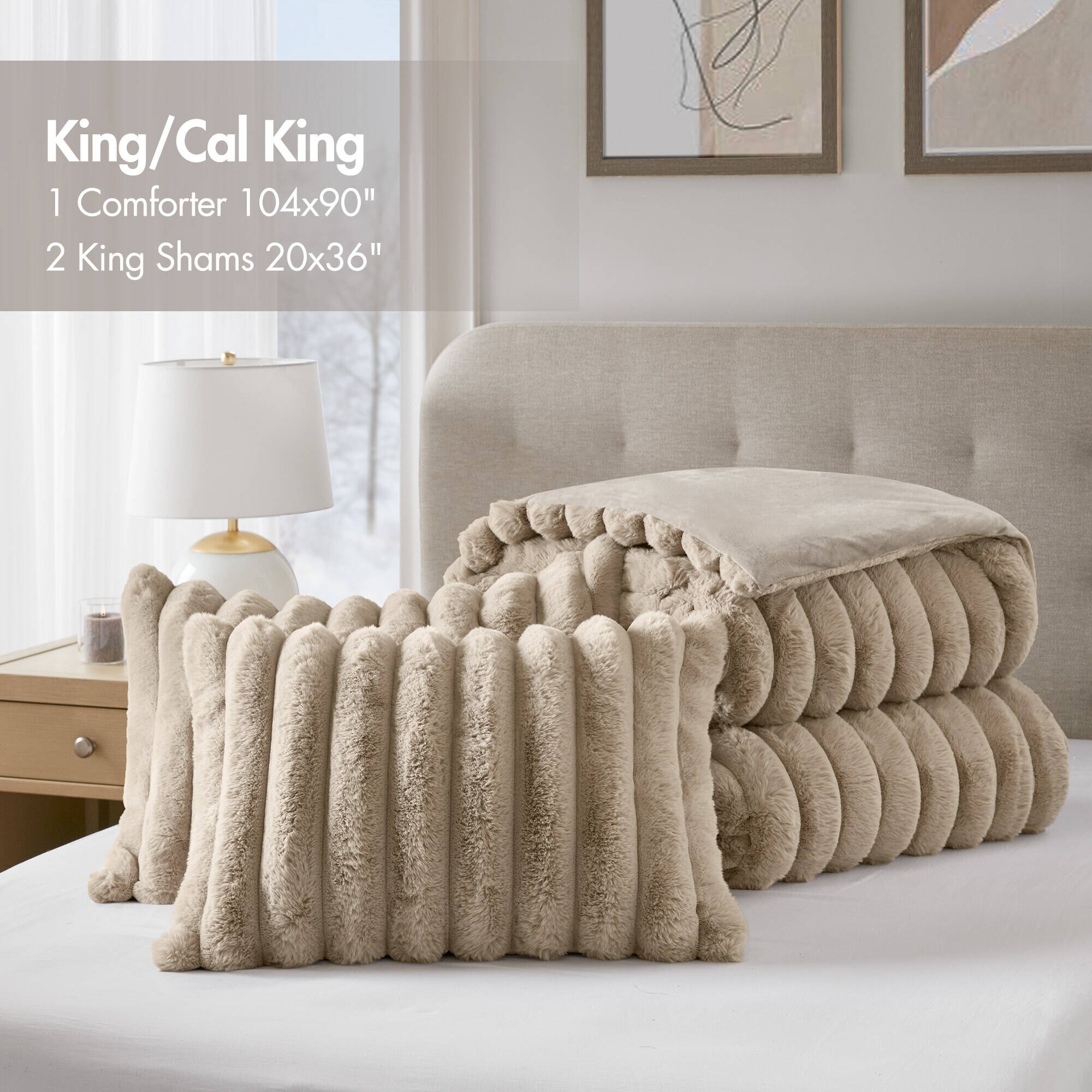 Madison Park Jasmine Ultrasoft Faux Fur Ribbed Comforter Set - On