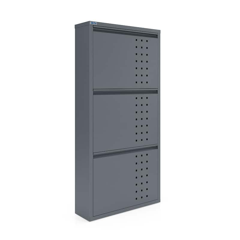 Antibacterial 3 Tier metal shoe cabinet front holes - 3-Tier - Grey