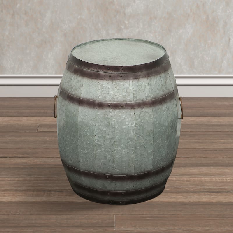 Barrel Drum Shape Storage Table with Removable Lid, Rustic Brown and Gray Metal